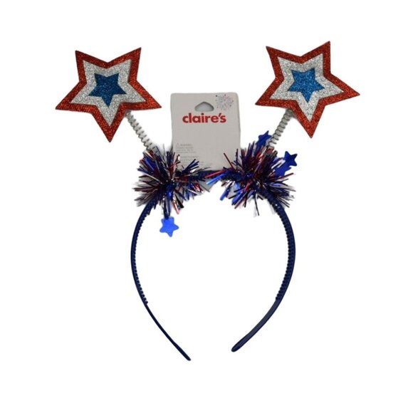 Star Bopper Headband Glitter Tinsel Accents By Claires Patriotic 4th of July - Picture 1 of 3